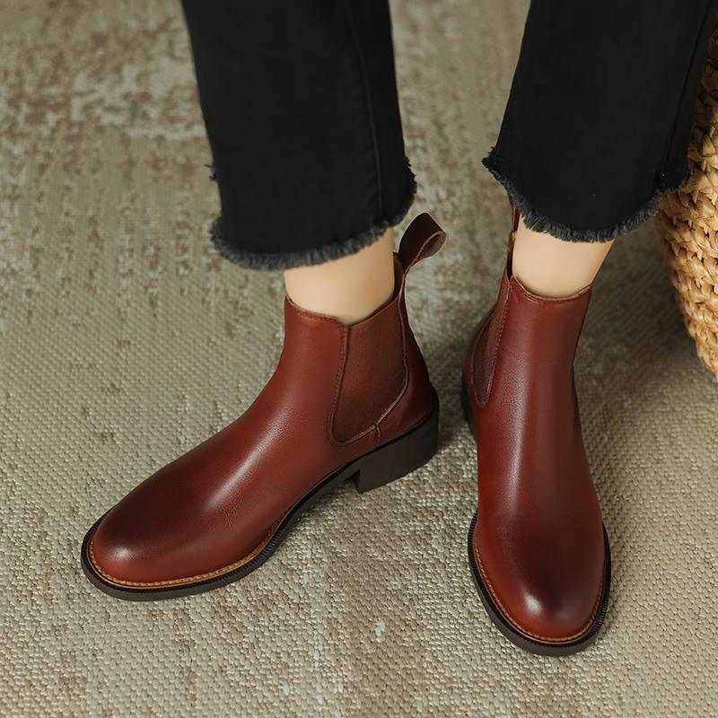 Krazing Pot Cow Skin Autumn Winter Shoes Concise Thick Heels Size 43 Size 42 Chelsea Boots Round Toe Slip on Retro Ankle Boots
