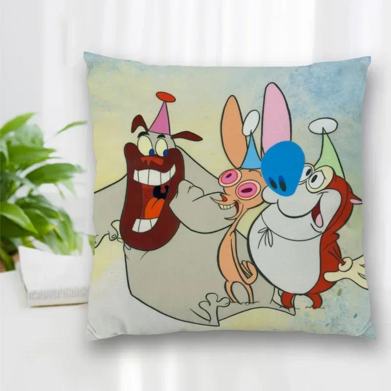 Hot Sale Custom Decorative Pillowcase Ren and Stimpy Cartoon Square Zippered Pillow Cover Best Nice Gift 40x40cm