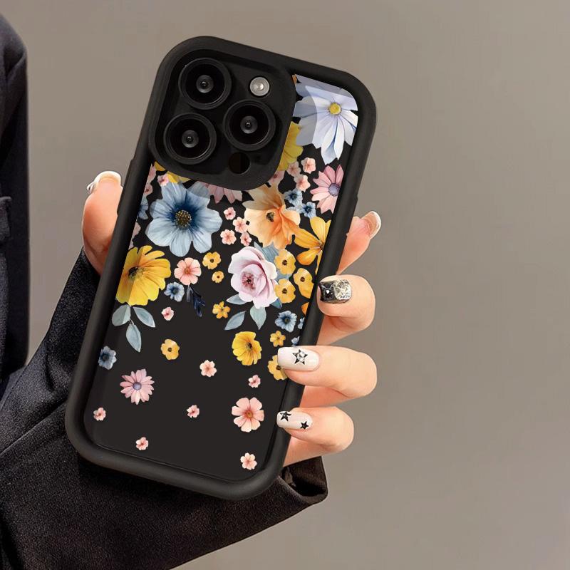Large flower design Phone case iPhone 15 Pro Max 11 12 13 16 14 Plus Silicone Shockproof Case Lens protector shell