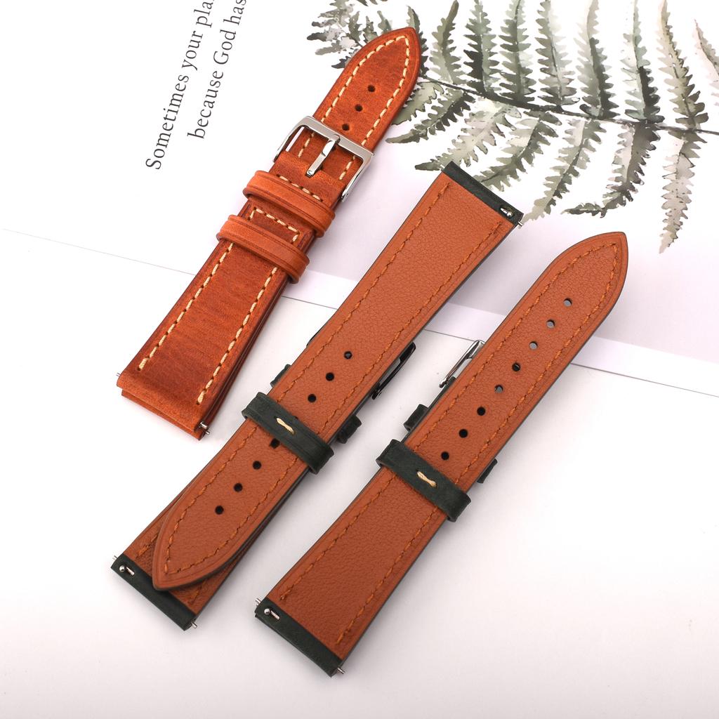 Genuine Cowhide Leather Watch Strap Universal Plain Watch Belt Women Men Smart Watch Band 20mm 24mm