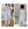 Women's Spring Plaid Cardigan Pajama Set - Shell Collar, Waffle Knit, Faux Cotton, Long Sleeve Casual Homewear