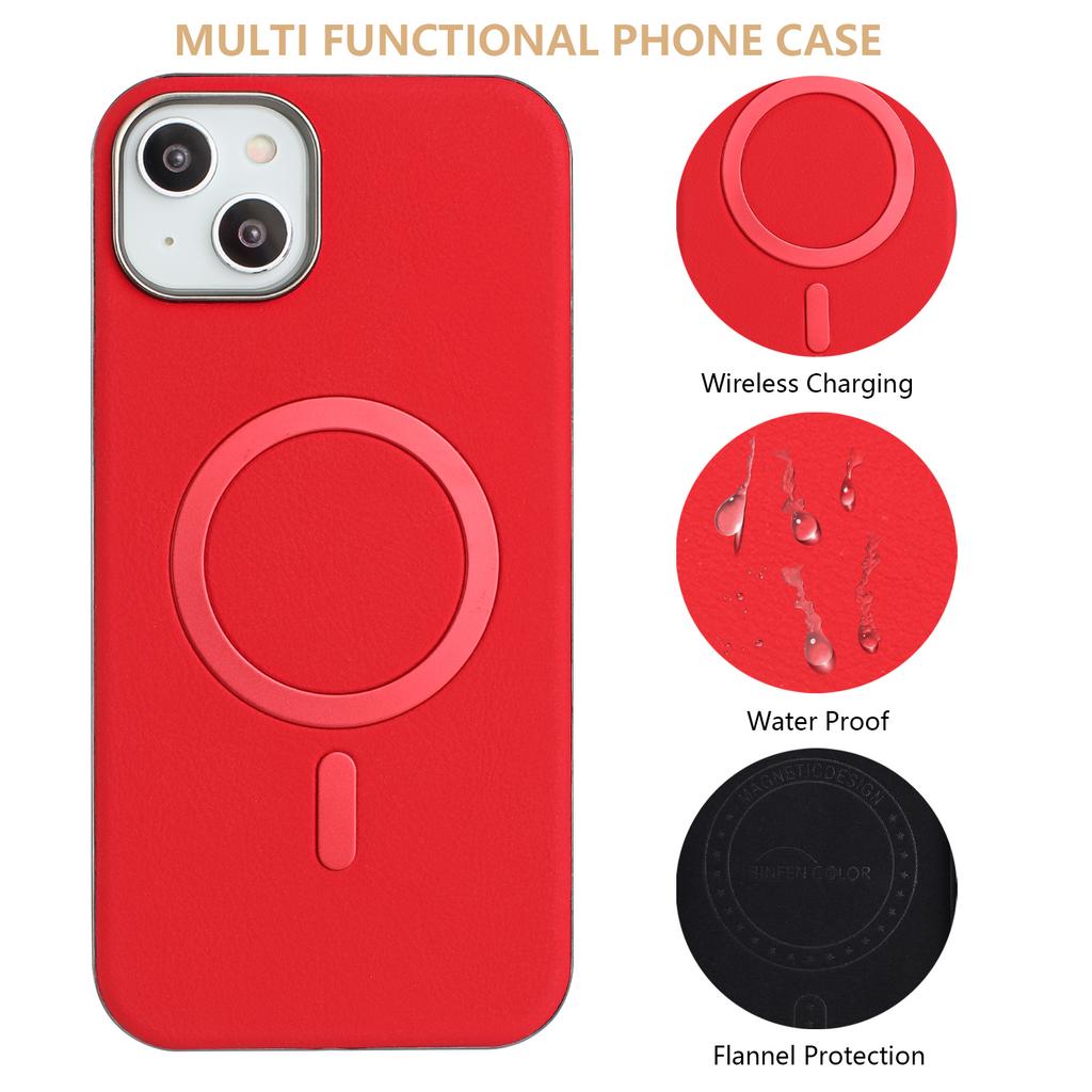 For iPhone 15 Case BINFEN COLOR BF40 Compatible with MagSafe Electroplated PU + TPU Phone Back Cover