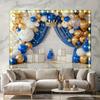 Royal Blue and Gold Crown Birthday Party Background - Multifunctional polyester banner for photography, room decoration, etc