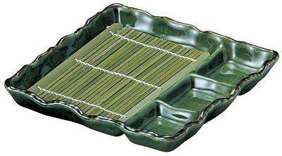 Banko Ware Noodle Dish with Divider Oribe Style 08416 (with Rack)