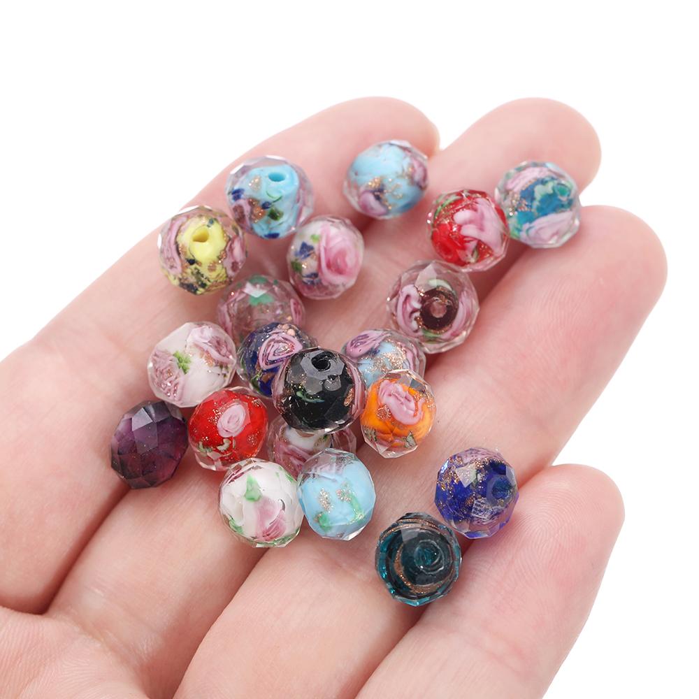 10pcs 10/12mm Faceted Glass Flowers Beads Loose Spacer for DIY Bracelet Necklace Keychains Jewelry Making Accessories Supplies