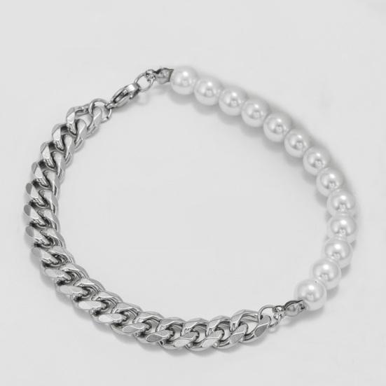 Herrenarmband Schlichtes Aussehen Hip-Hop-Schmuck Imitationsperle Kubanische Kette Spleißarmreif für