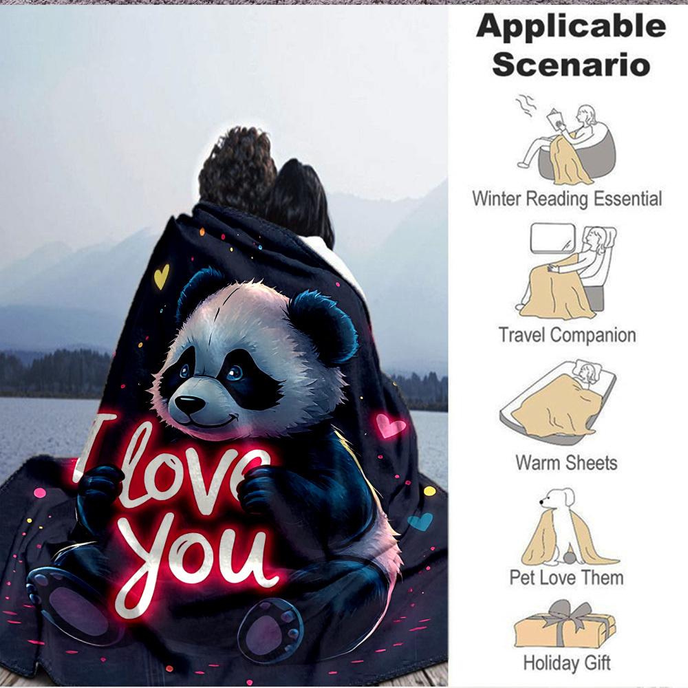 1pc Panda Love Heart Blanket, Lightweight Flannel Fleece with Digital Printing, Soft Warm for Sofa, Travel, Camping, Office, Couch, Chair, and Bed, Al