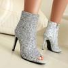 Fashion Luxury Ankle Boots For Women Peep Toe Sequined High Heels Women's Short Boot Dance Party Shoes Lady Large Size 48