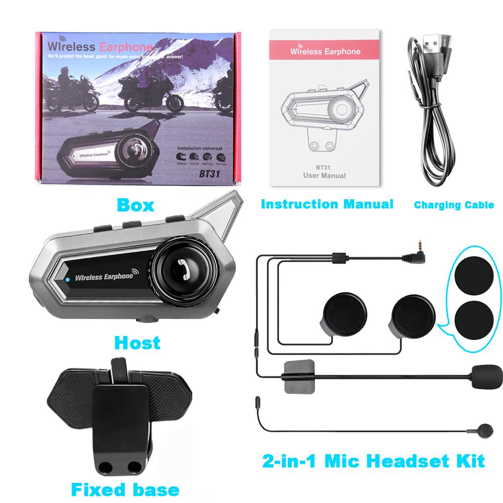 BT31 Motorradhelm-Headset Bluetooth Interphone Wasserdichter kabelloser Kopfhörer mit Mikrofon Automatische Freisprecheinrichtung Anrufbeantwortung