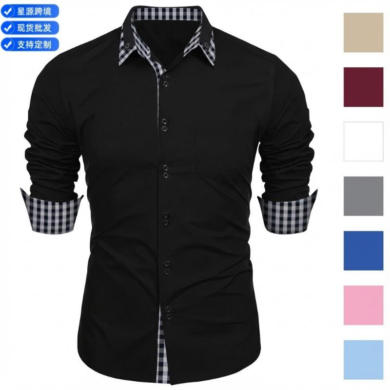 Men Plaid Color Block Long Sleeve Casual Business Fashion Daily Shirt