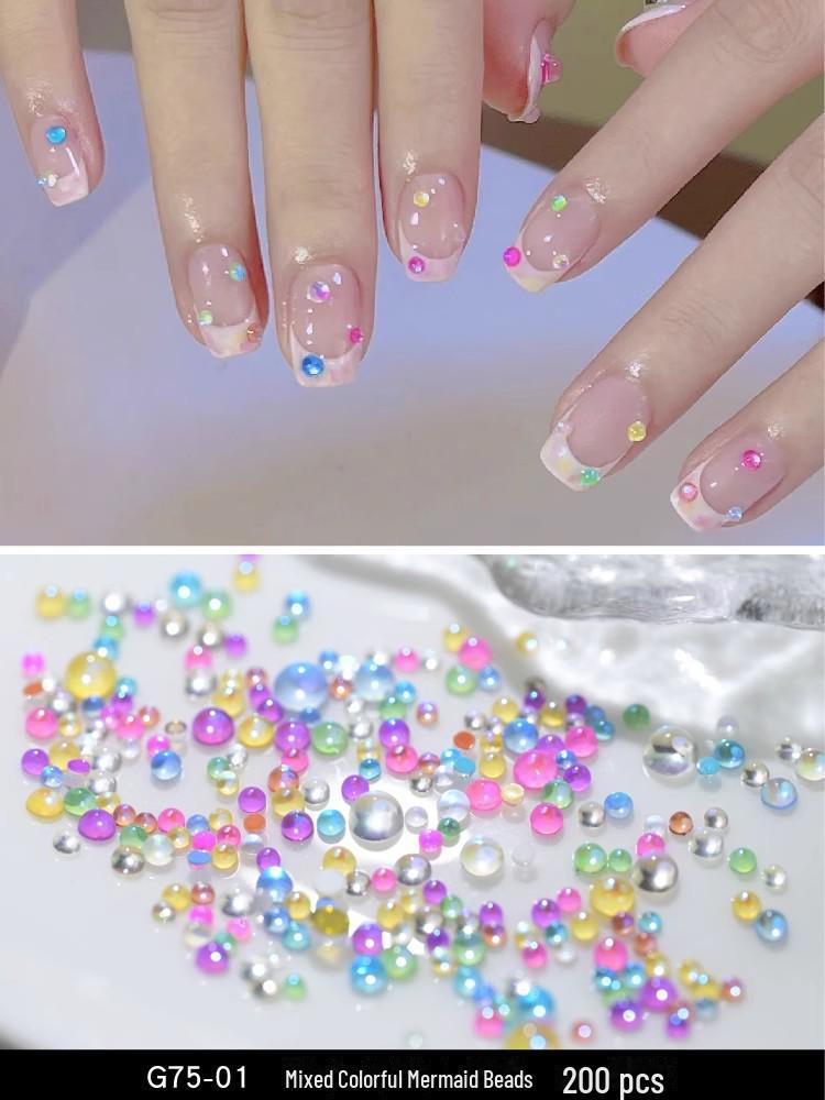 

100 цукеркових намистин у формі бульбашок: Аксесуари для нейл-арту у стилі фентезі - круглі частинки у формі русалки та скляні діаманти у формі аврори