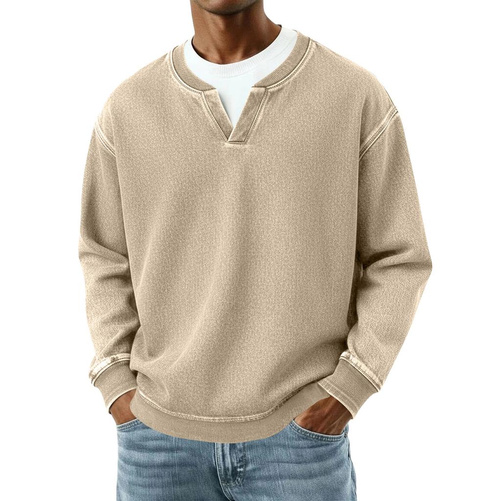 Men's Fashion Color Round Neck Long Sleeve Casual Fashion Versatile Long Sleeve Loose T-shirt Top