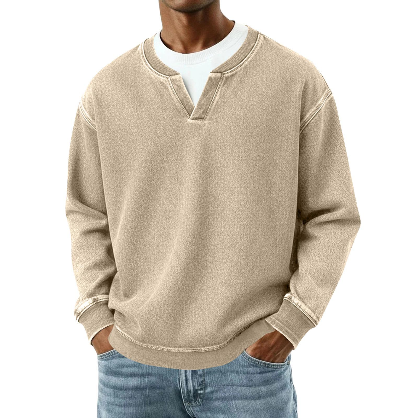 

Men s Fashion Color Round Neck Long Sleeve Casual Fashion Versatile Long Sleeve Loose T-shirt Top XL хакі