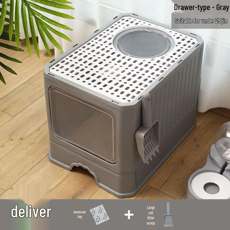 Extra Large Top-Entry Folding Cat Litter Box with Odor Control & Splash Prevention