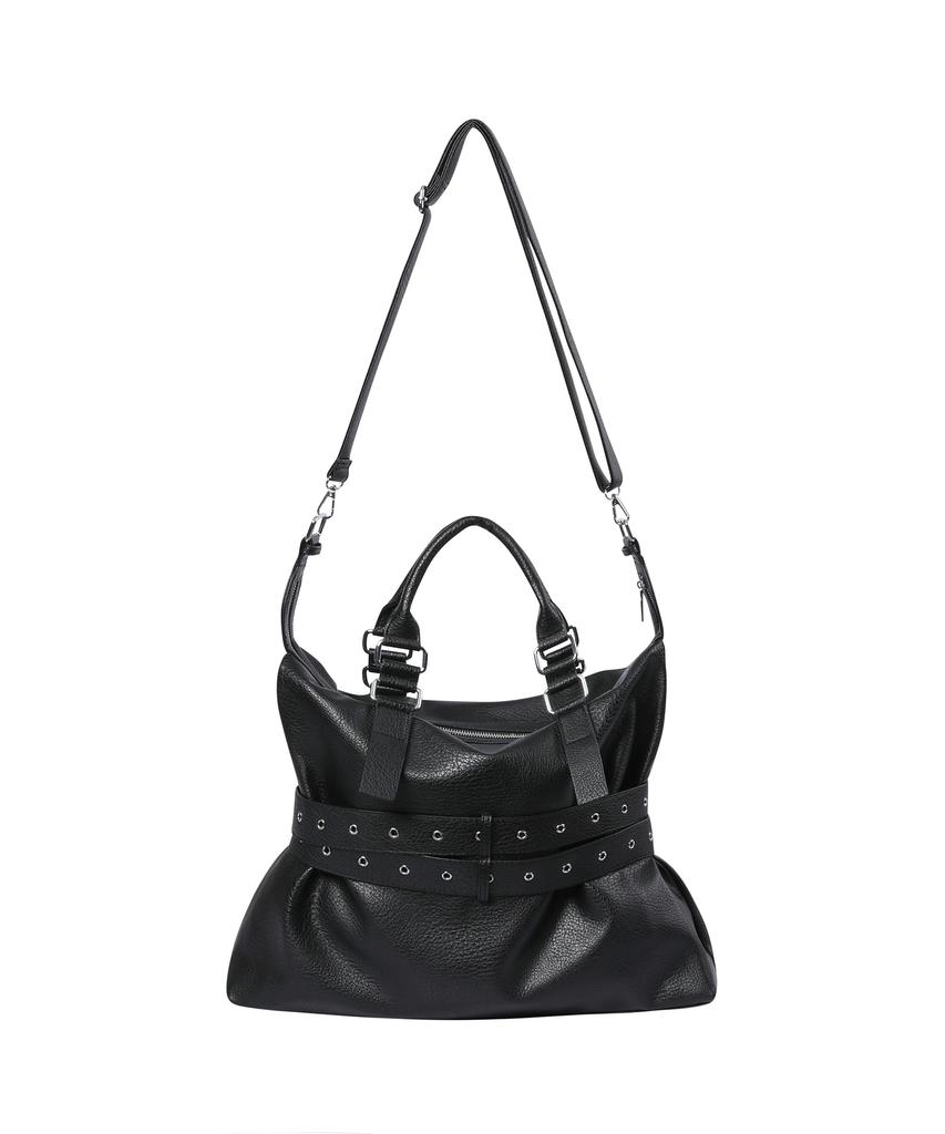 Mucent Kor Front Double Belted Leather Tote Bag Unisex