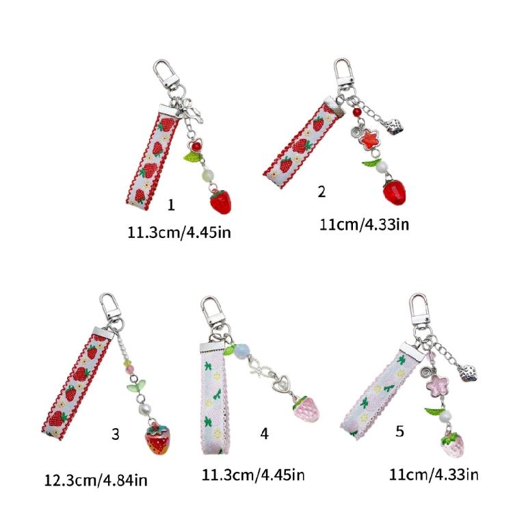Sweet Ribbon Strawberry Keychain Pendant Cute Decoration Pendant Bone Charm