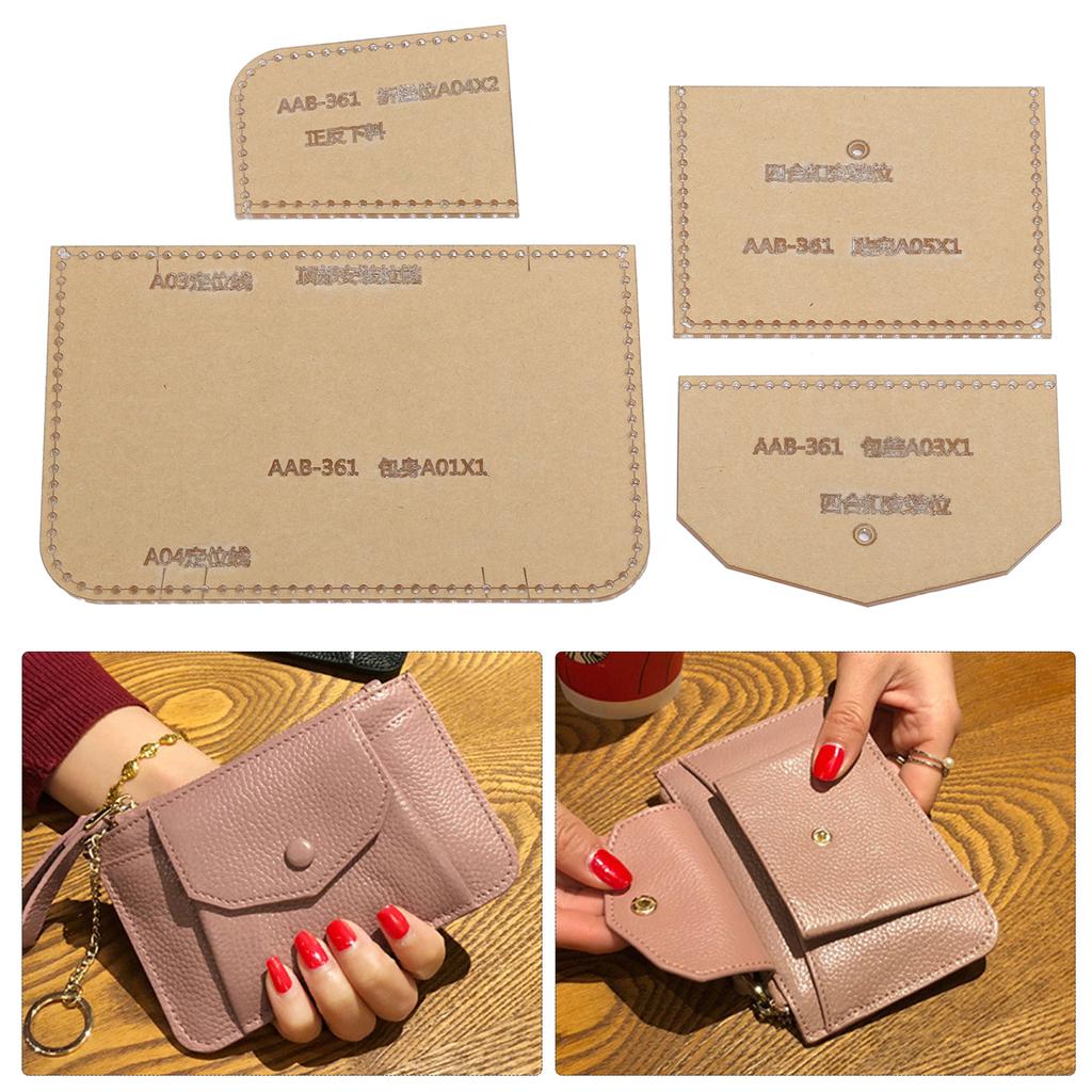 4Pcs Acrylic Wallet Template DIY Leather Craft Zipper Coin Purse Card Bag Making Tools