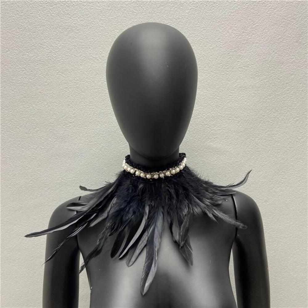 

Мереживна шнурівка Декор зі штучних перлів Регульований комір зі штучного пір я Нові аксесуари для костюма Косплей чорний