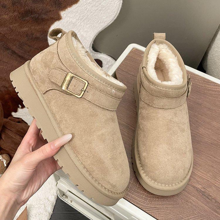 Leather Platform Snow Boots Women's Winter 2025 New Velvet Thickened Warm Short Boots Waterproof and Non-slip Cotton Shoes Women