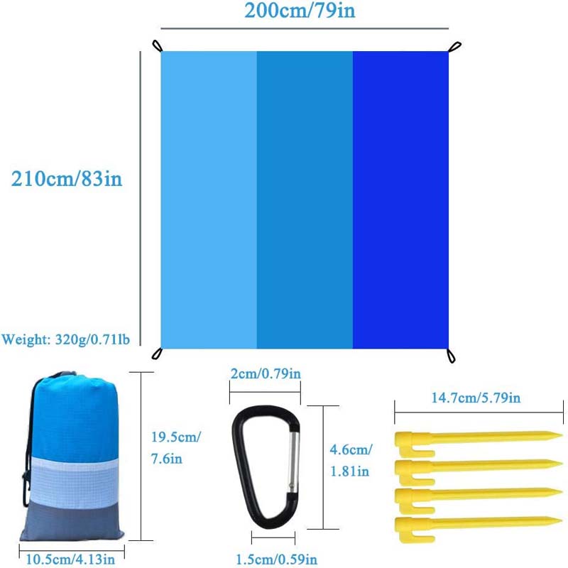 Beach Blanket 79'' X 83'' Waterproof Soft Lightweight Durable Portable Sand Mat Family Camping Picnic Travel Camping Hiking Mat