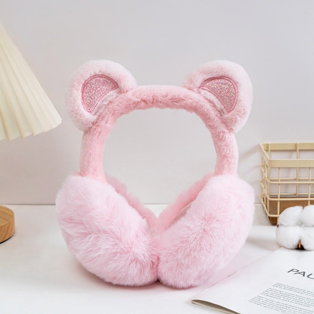 Милые Плюшевые Меховые Наушники с Блестками и Ушками Медведя, Морозостойкие, Складные, Для Ушей, Сохраняющие Тепло, Утолщенные Зимние Наушники для Женщин и Девочек