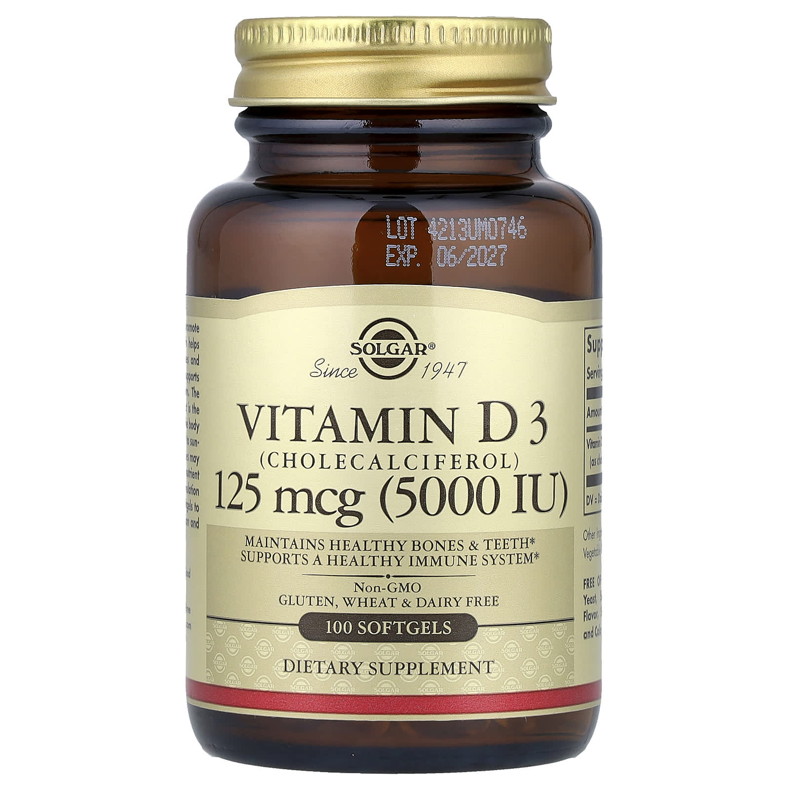 

Vitamin D3 (Cholecalciferol), 125Mcg (5,000Iu), 100 Softgels