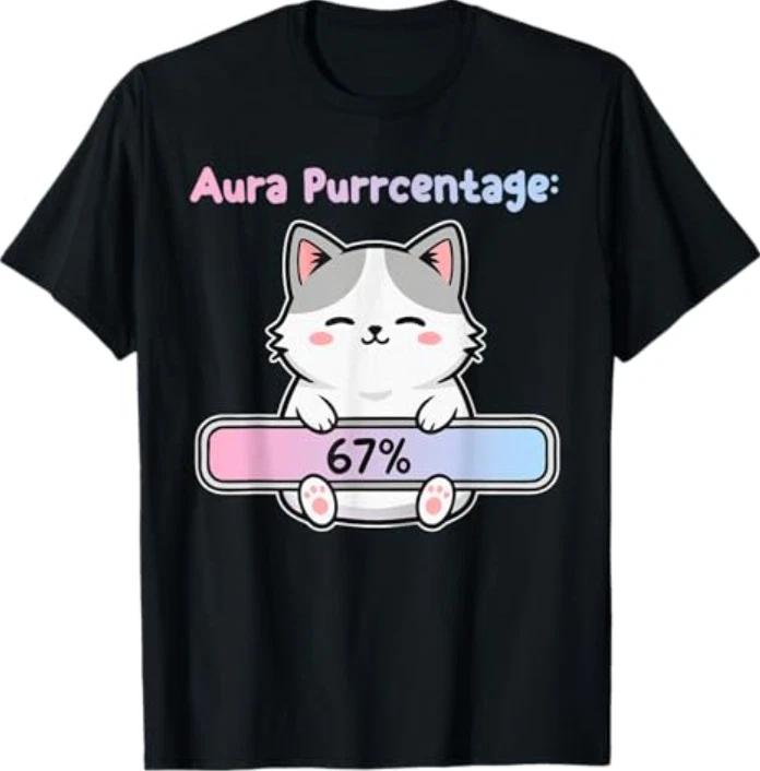 67 Funny Cat Aura Energy at Six Seven Meme Gen Z Alpha T-Shirt 3XL