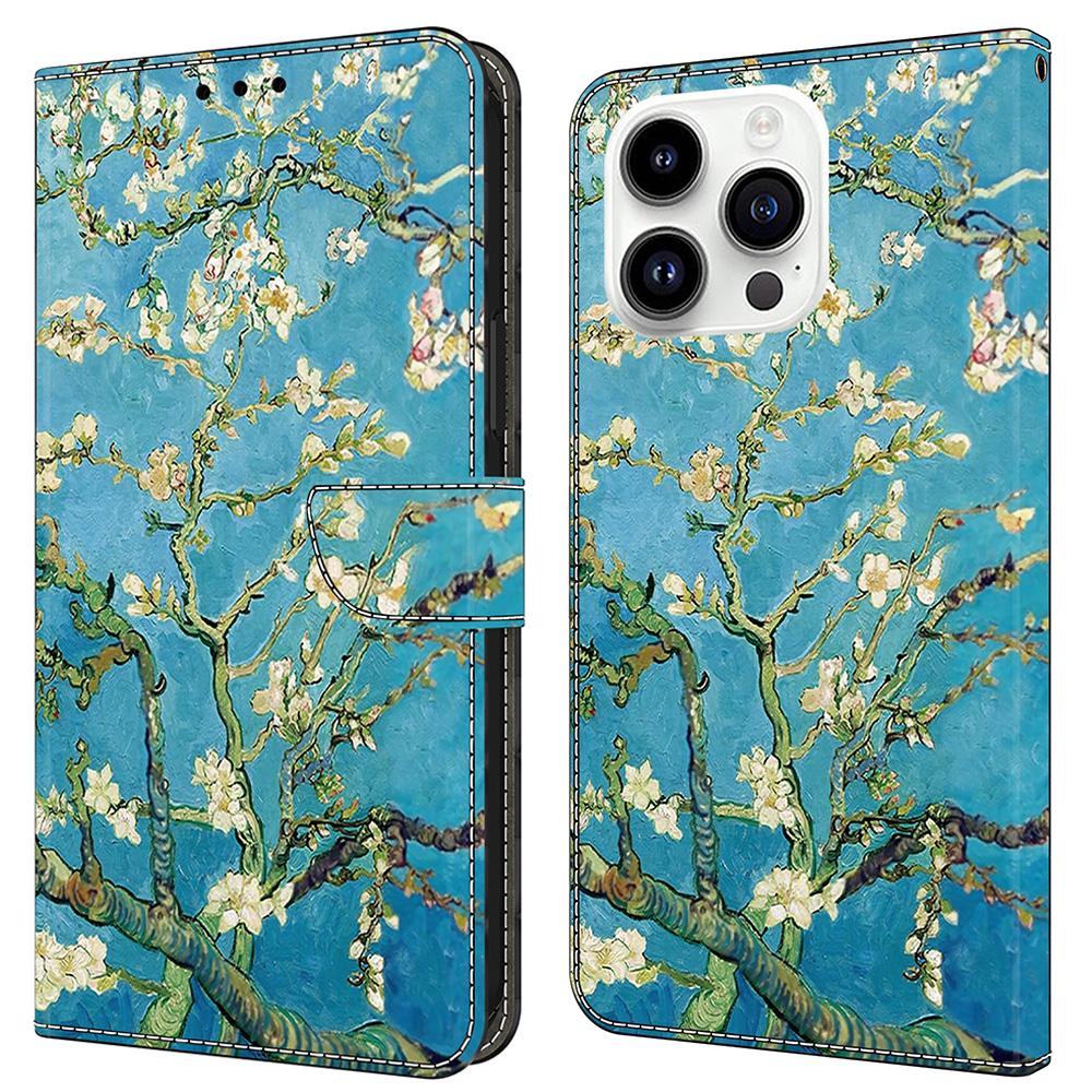 For iPhone 16 Pro Leather Case Pattern Printing Wallet Stand Flip Phone Cover