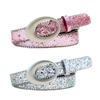 PU Belt With Metal Buckles Glitter Rhinestones Waist Strap For Women and Men