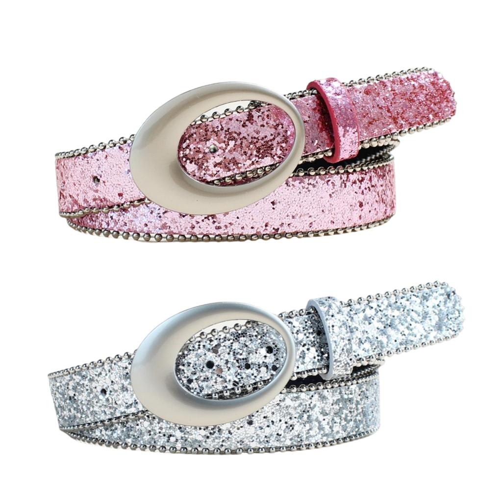 PU Belt With Metal Buckles Glitter Rhinestones Waist Strap For Women and Men