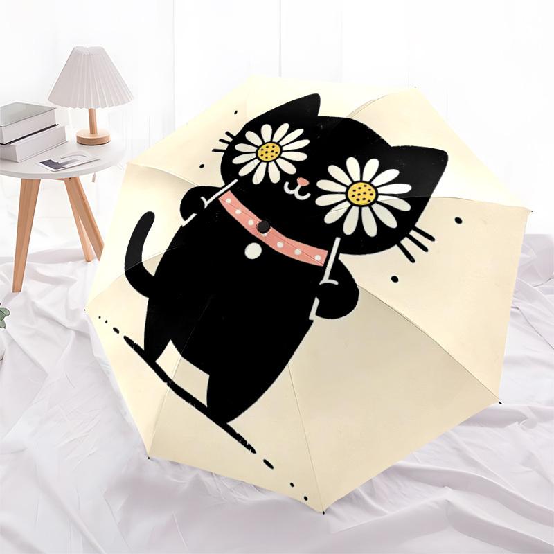 1PC Flower Cat Automatic Folding Umbrella Automatic Open/Close, Automatic Folding, 8-Rib Durable Frame, Portable Travel Umbrella S10734