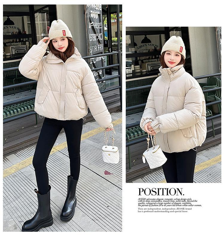 Jachetă de iarnă groasă, călduroasă, de damă, casual, scurtă, cu guler înalt, rezistentă la vânt