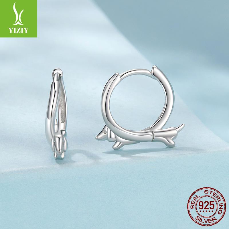 Popular S925 Sterling Silver Dachshund Dog Ear Buckle, Cute Animal Whole Body Silver Versatile Earrings Earrings