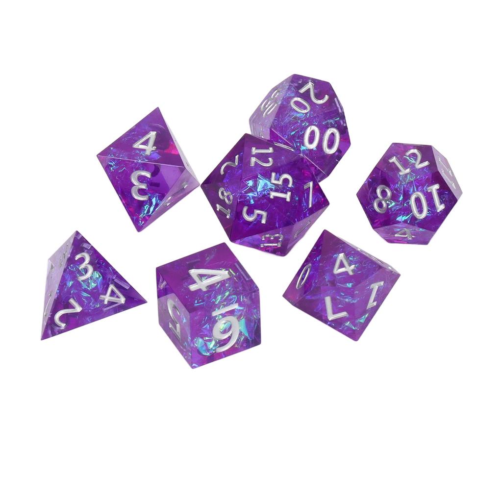 7pcs Polyhedral Dice Set Epoxy Resin Purple Exquisite Polishing Board Games Dice Set for Role Playing Games Party