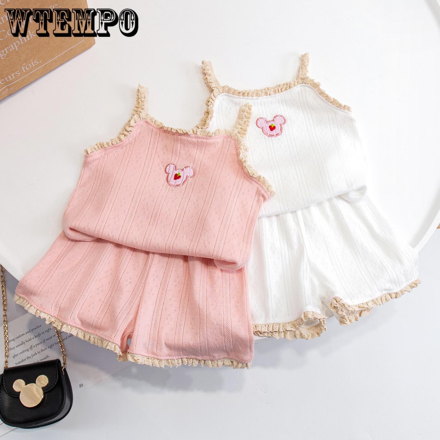 

Girls Home Suit Set Children s Summer Suspender Sleepwear Thin Baby Vest Air Conditioning Suit Two-piece Set 80 білий