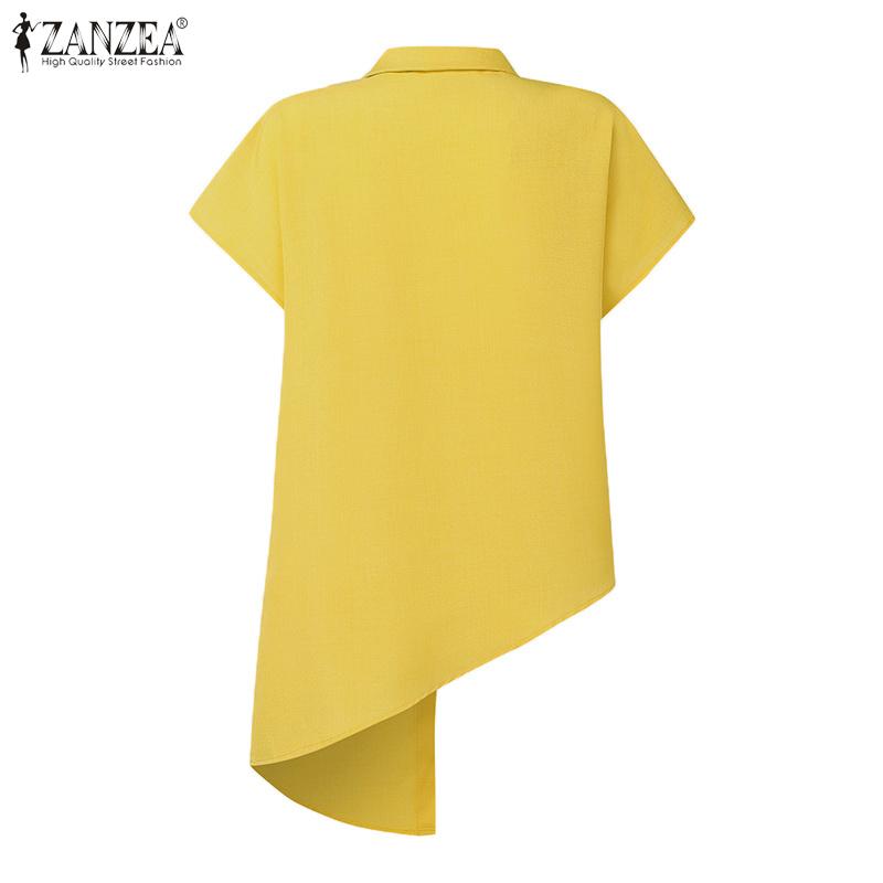ZANZEA Bluză casual de vară cu mânecă scurtă și guler în V pentru femei, cu tiv neregulat