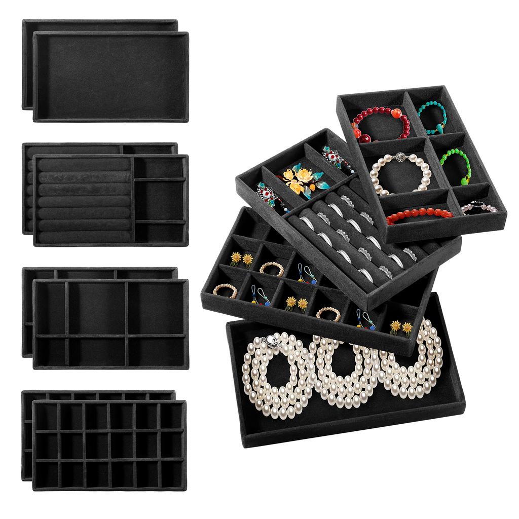 12Pcs Jewelry Display Tray Stackable Ring Earrings Necklace Organizer Storage Box 4 Styles Multi-role Jewellery Organizer Tray