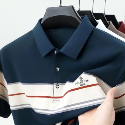 TrendHub Luxus Herren Kurzarm Poloshirt Gestreiftes Oberteil Abzeichen Originaldesign Golf Casual Business T-Shirt