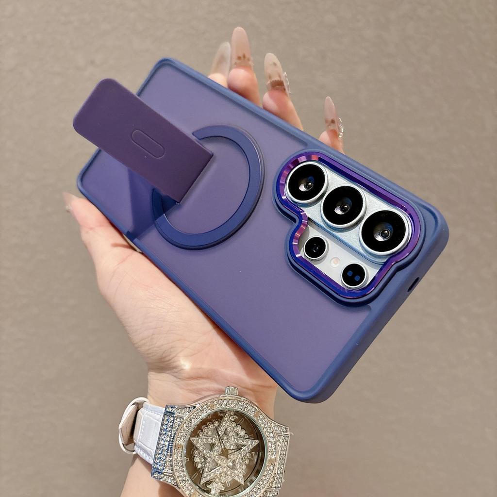 Samsung S26 Ultra Case: Skin-feel, Colorful, Sound-Invisible Magnetic Stand, Drop-proof, Hard Case for S25/A57.