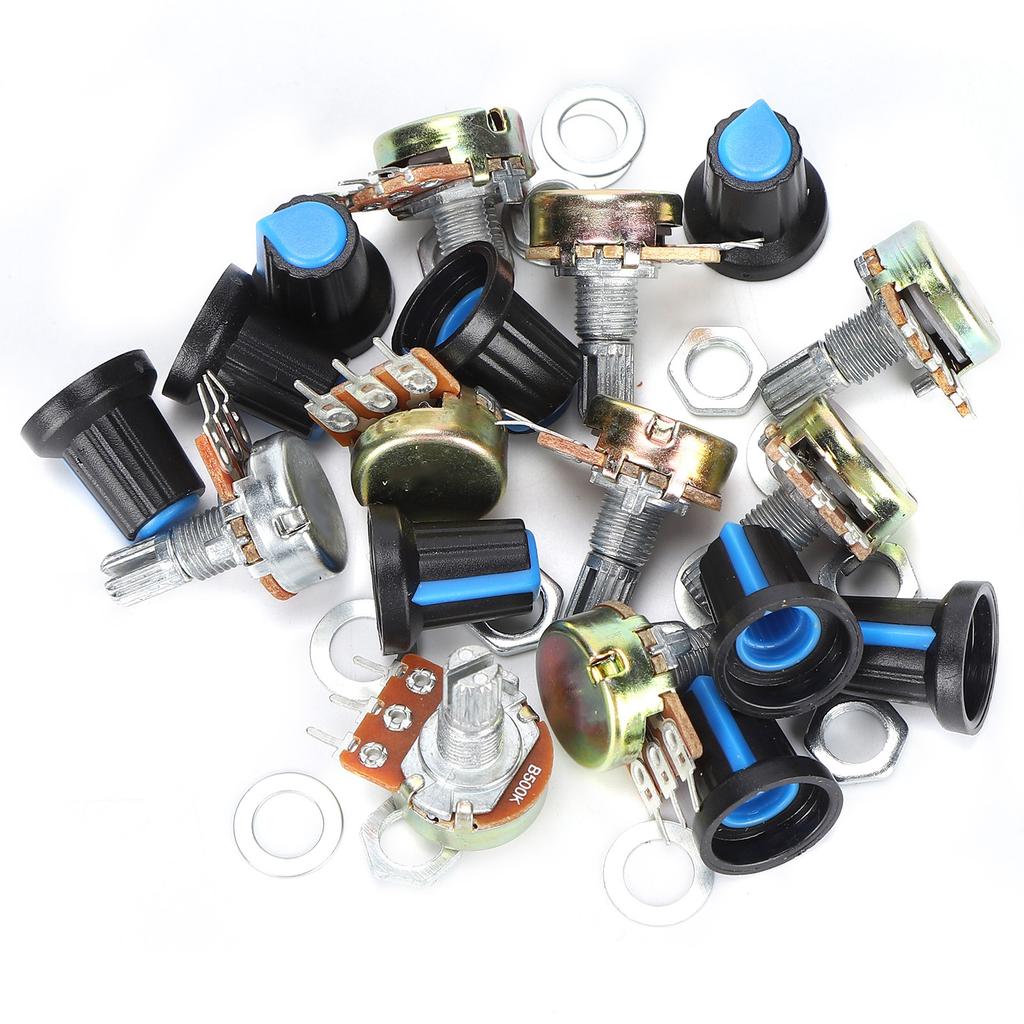 9 stk potensiometer metall lineært roterende sett B1k 2k 5k 10k 20k 50k 100k 500k 1m WH148