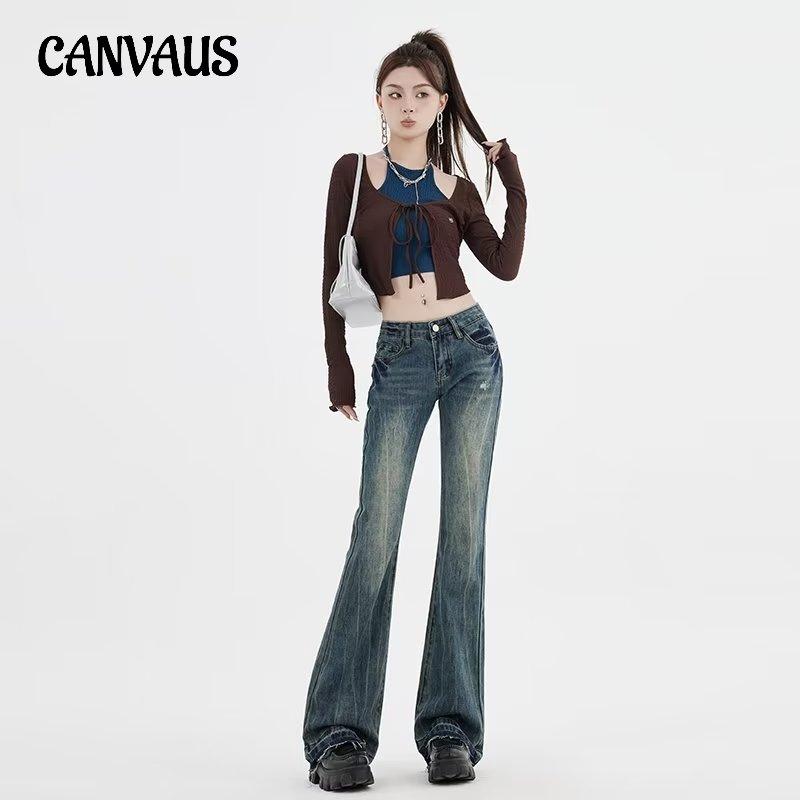 Vintage Jeans Low Waist Pant Micro Flare Jeans for Women Embroidery Slim Drag Flare Trousers