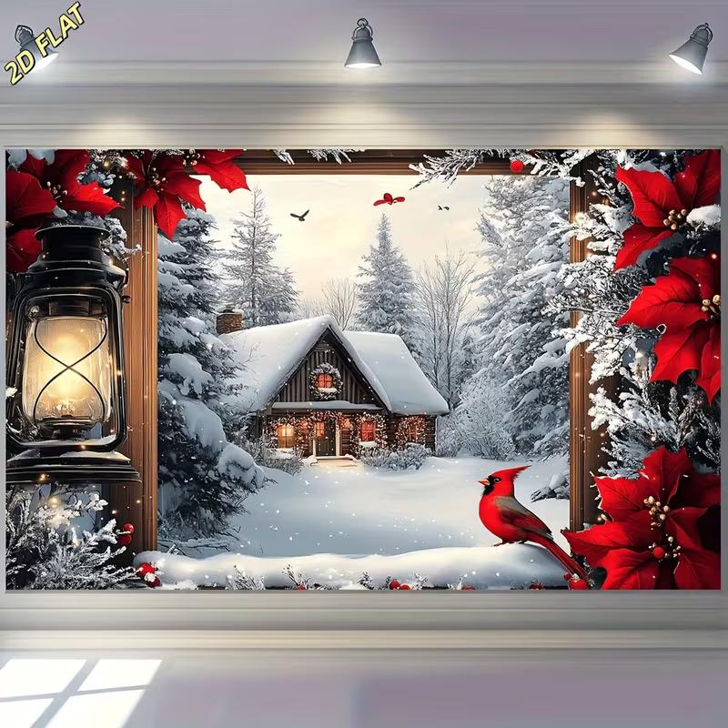 2D Snowy Forest Cardinal Bird Photography Background 47.2x31.5inch/120*80cm