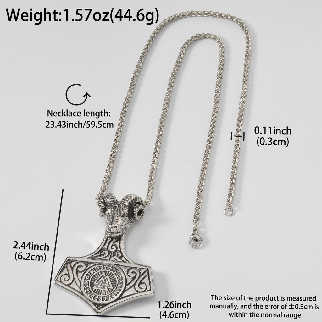 Mjolnir Pendant Necklace Stainless Steel Viking Thor Hammer Norse Mythology Gothic Jewelry Black Gift