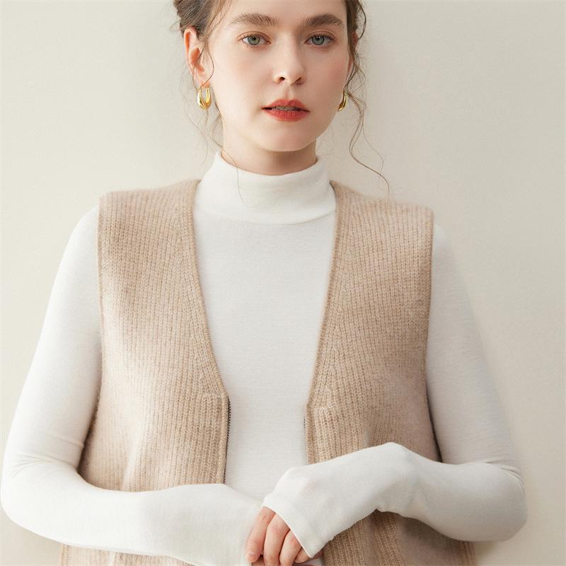 Double-Strand Cashmere Sleeveless Knit Vest - Women's Loose Cardigan