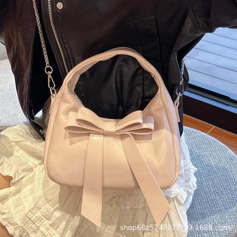 High-end Saddle Small Square Bag Women's Sweet Soft Leather Bow Shoulder Bag PU Hand Carried Crossbody Bag