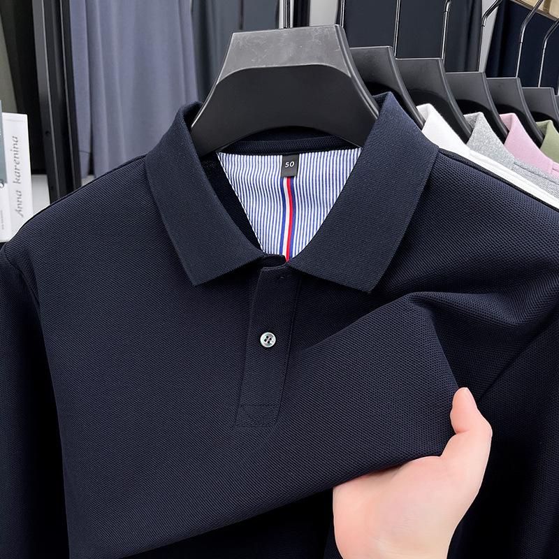 Men's Autumn 2025 Pure Cotton Pique Polo Shirt - Long Sleeve, Business Casual, Breathable