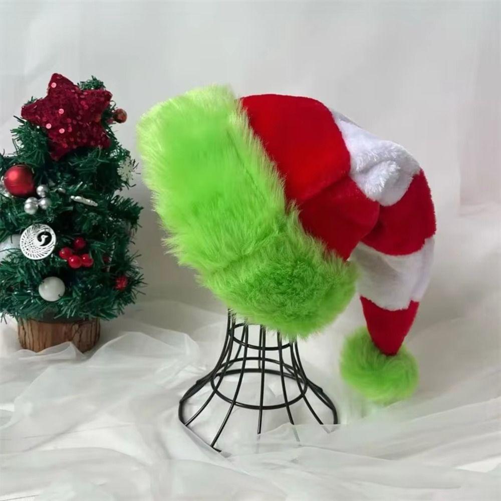Splicing Plush Santa Caps Green Edged New Year Festive Hat For Family Christmas Hat  Woman and Man