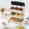 Wood Cake Stand With Sturdy Thick Base And Customes Chalkboard For Secure Dessert Presentation In Parties And Cafes