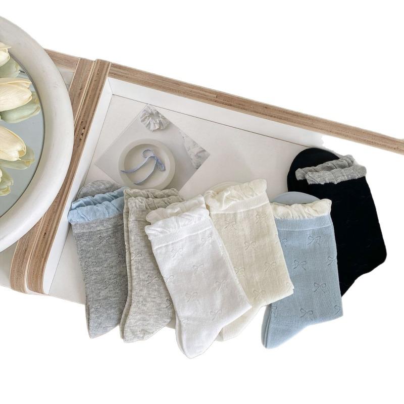 Damen Frühling und Sommer Dünnes Modell Hohl Schleife Ballett Wind Blasenmund Spitze Knochenlos In der Röhre Stapelsocken