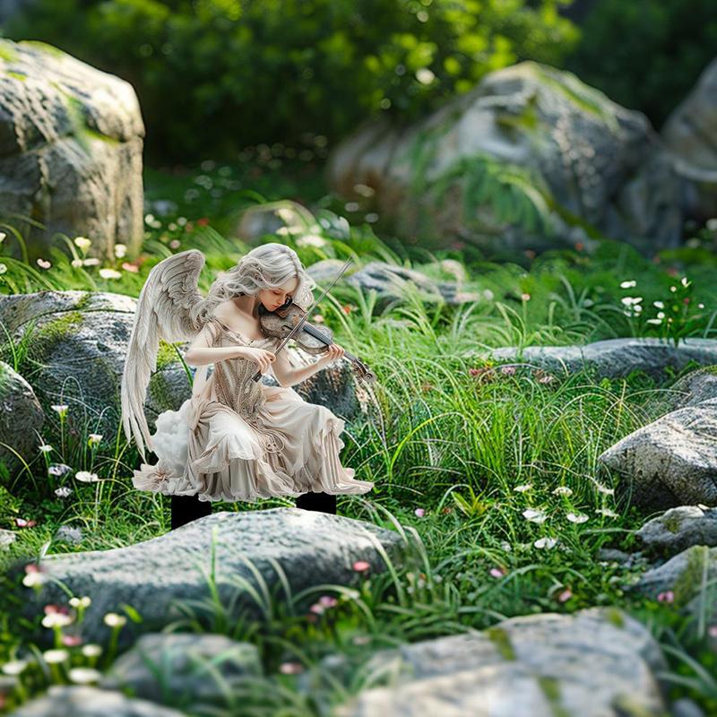 Bajkowy Styl Bohema Biały Anioł Skrzypce Akrylowy Palik Ogrodowy Dekoracja Rośliny Doniczkowej w Ogrodzie na Podwórku